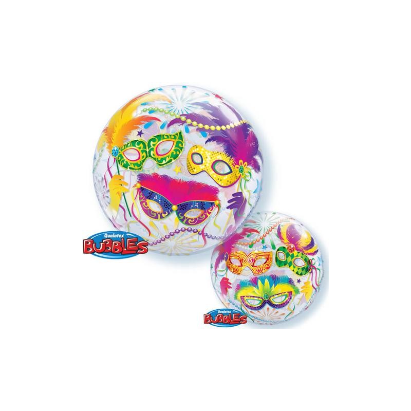 BALLON BUBBLES THEME CARNAVAL MASQUES MULTICOLORES 56 CM