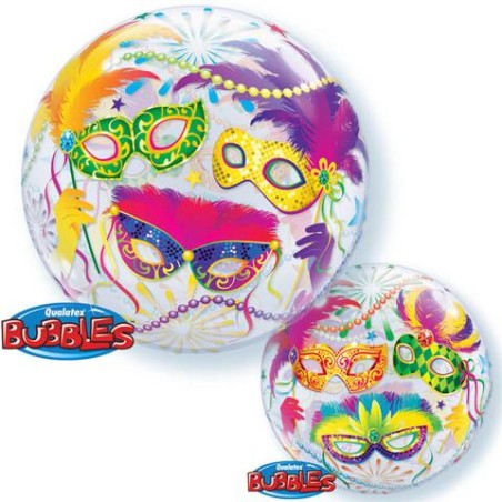 BALLON BUBBLES THEME CARNAVAL MASQUES MULTICOLORES 56 CM