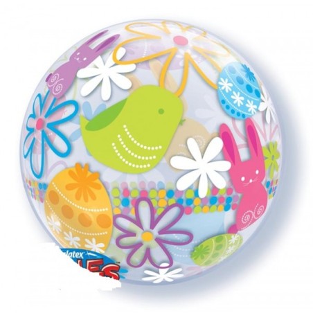 BALLON BUBBLES DE PAQUES LAPIN ET POUSSIN 56CM