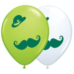 50 BALLONS 11" QUALATEX VERT ET BLANC MOUSTACHE SAINT PATRICK