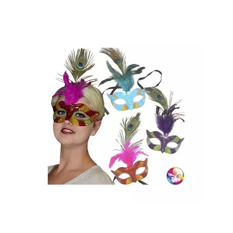 LOUP OU DEMI MASQUE PLUME DE PAON COULEURS ASSORTIES