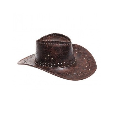 CHAPEAU WESTERN EFFET VIEUX CUIR MARRON