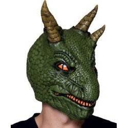 MASQUE DINOSAURE VERT AVEC CORNES 