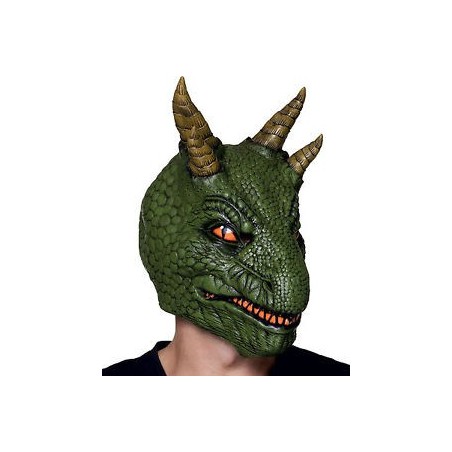 MASQUE DINOSAURE VERT AVEC CORNES 