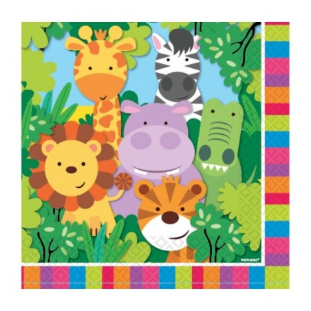 20 SERVIETTES ANIMAUX DE LA JUNGLE 33 X 33 CM 