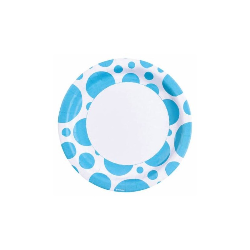 8 ASSIETTES BLEU CARAIBES DOTS EN CARTON 23 CM