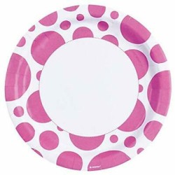 8 ASSIETTES EN CARTON ROSE AVEC DOTS 23 CM