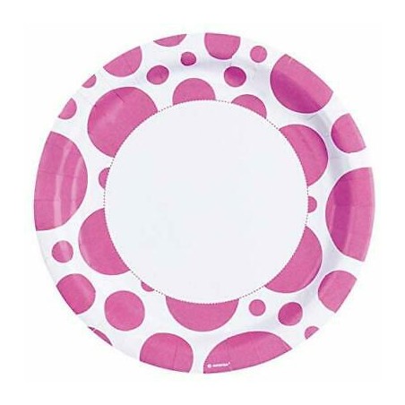 8 ASSIETTES EN CARTON ROSE AVEC DOTS 23 CM