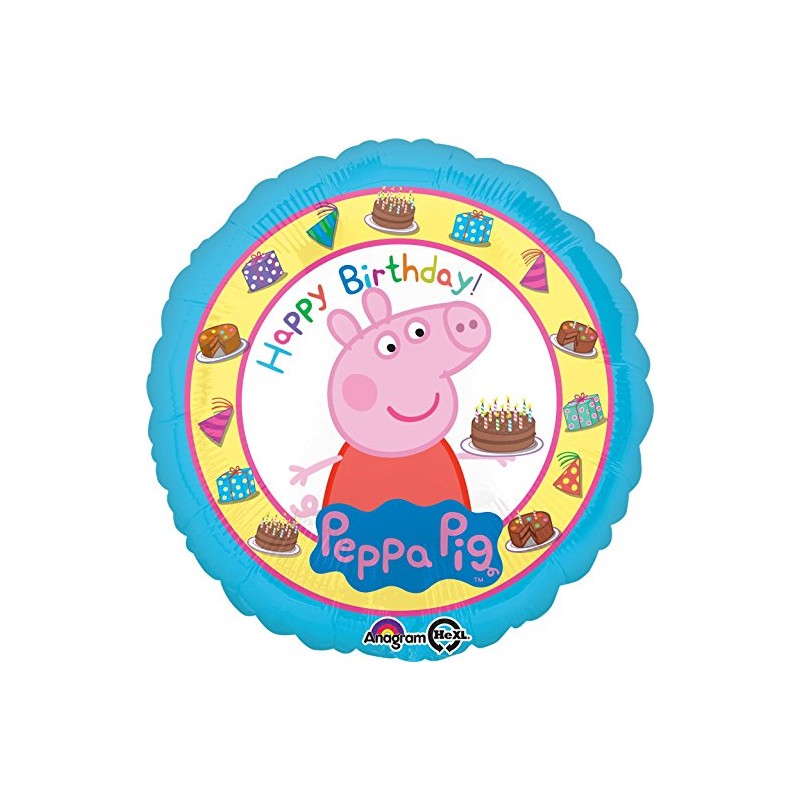 BALLON METALLIQUE ROND PEPPA PIG 43 CM HAPPY BIRTHDAY