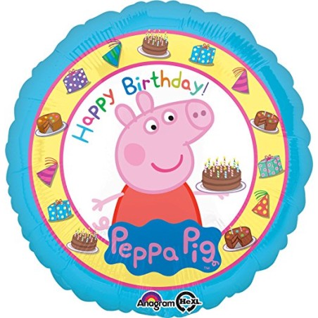 BALLON METALLIQUE ROND PEPPA PIG 43 CM HAPPY BIRTHDAY