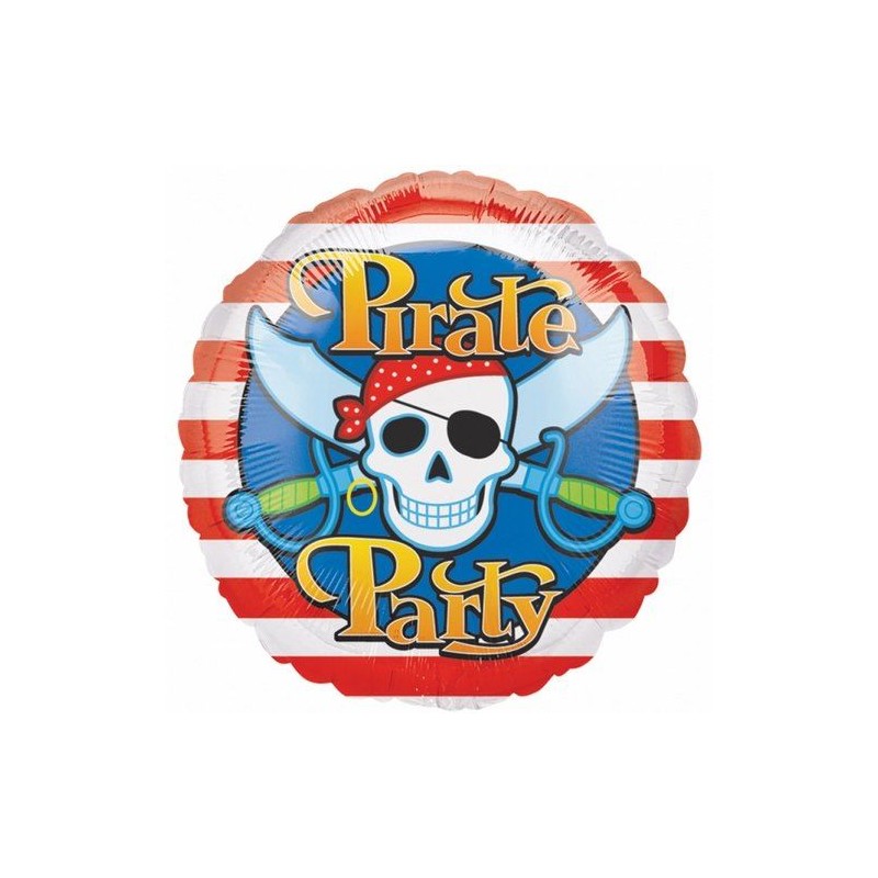 BALLON METALLIQUE ROND PIRATE PARTY TETE DE MORT 43 CM