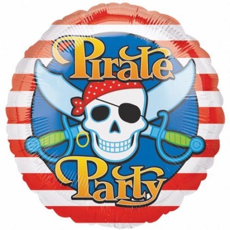 BALLON METALLIQUE ROND PIRATE PARTY TETE DE MORT 43 CM