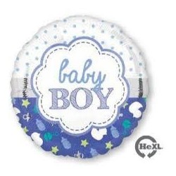 BALLON METALLIQUE ROND BABY BOY BLEU 43 CM