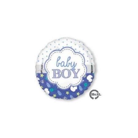 BALLON METALLIQUE ROND BABY BOY BLEU 43 CM