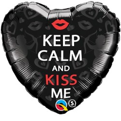 BALLON COEUR METALLIQUE NOIR KEEP CALM AND KISS ME