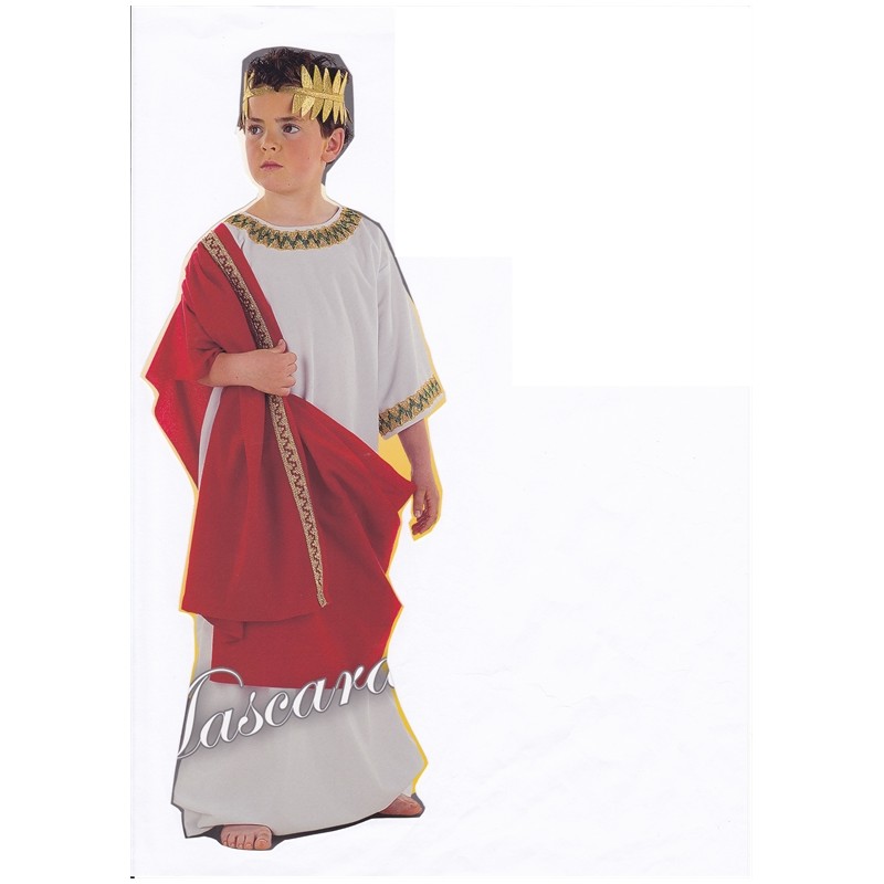 DEGUISEMENT CESAR TOGE BLANCHE DRAPE ROUGE TAILLE 5-7 ANS