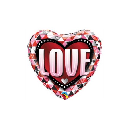 BALLON METALLIQUE EN FORME DE COEUR LOVE ROUGE BLANC NOIR ROSE AVEC DES TRIANGLE