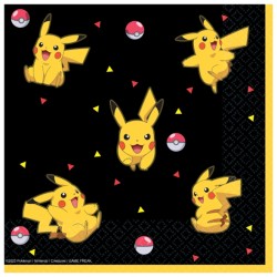 16 SERVIETTES POKEMON PIKACHU JAUNE ET NOIR 33 X 33 CM