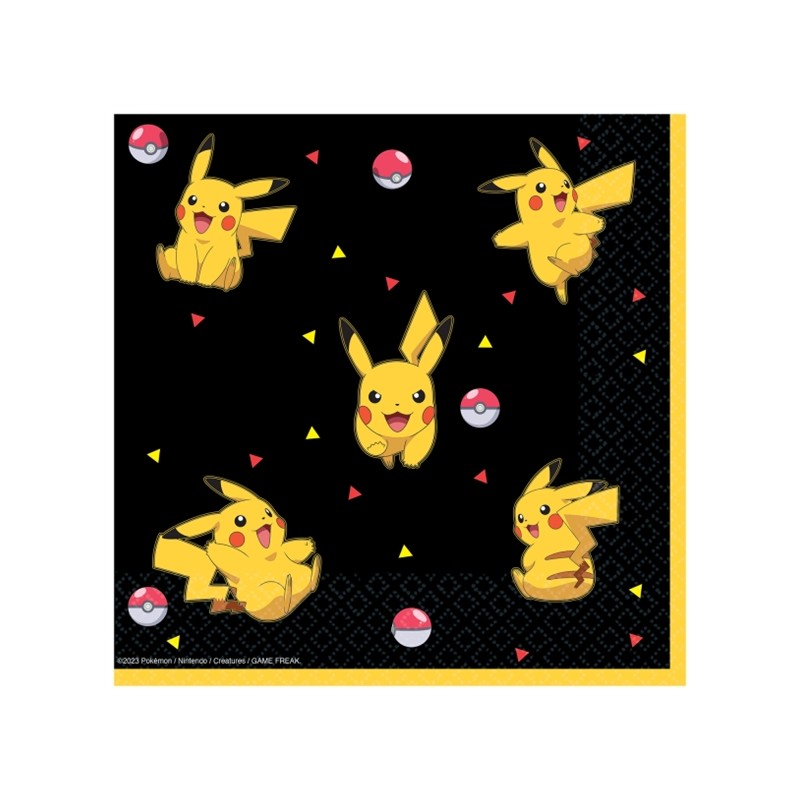 16 SERVIETTES POKEMON PIKACHU JAUNE ET NOIR 33 X 33 CM