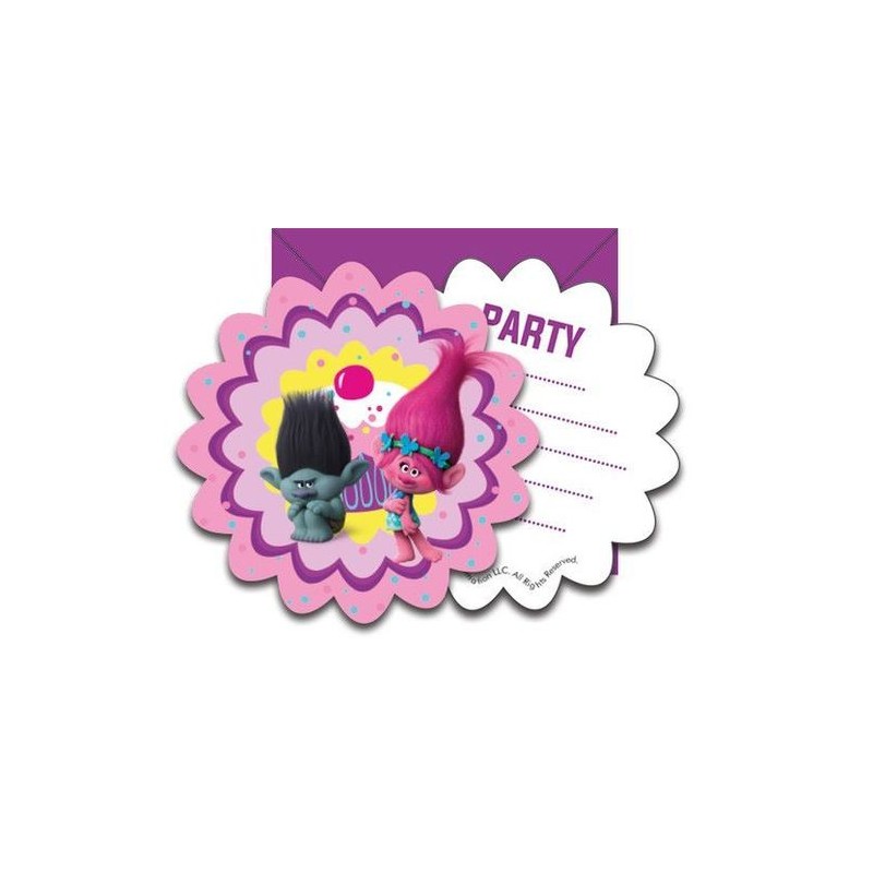 6 CARTES D'INVITATIONS TROLLS PARTY