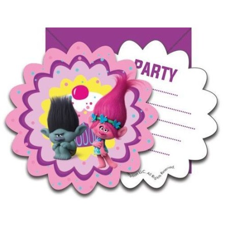 6 CARTES D'INVITATIONS TROLLS PARTY