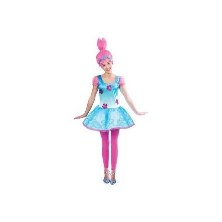 DEGUISEMENT LES TROLLS ROBE BLEUE PERRUQUE ROSE TAILLE 10/12 ANS