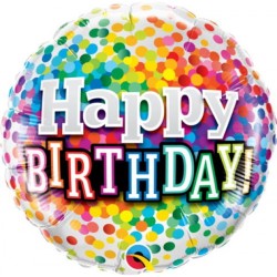 BALLON METALLIQUE HAPPY BIRTHDAY CONFETTIS MULTICOLORE 46 CM