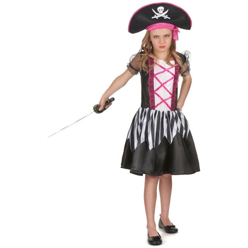 DEGUISEMENT PIRATE FILLE ROBE NOIR ET ROSE TAILLE 4/6 ANS  DEGUISEMENT PIRATE FILLE ROBE NOIR ET ROSE TAILLE 4/6 ANS