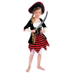 DEGUISEMENT ROBE ET CHAPEAU PIRATE GIRL ROUGE ET NOIR TAILLE 128