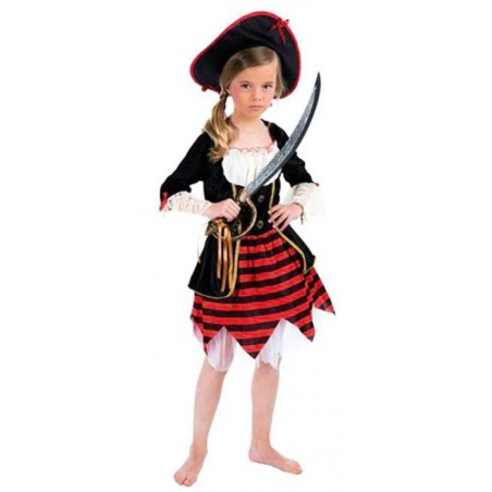 DEGUISEMENT ROBE ET CHAPEAU PIRATE GIRL ROUGE ET NOIR TAILLE 128