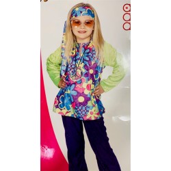 DEGUISEMENT HIPPIE FLOWER POWER PSYCHEDELLIC TAILLE 3-5 ANS