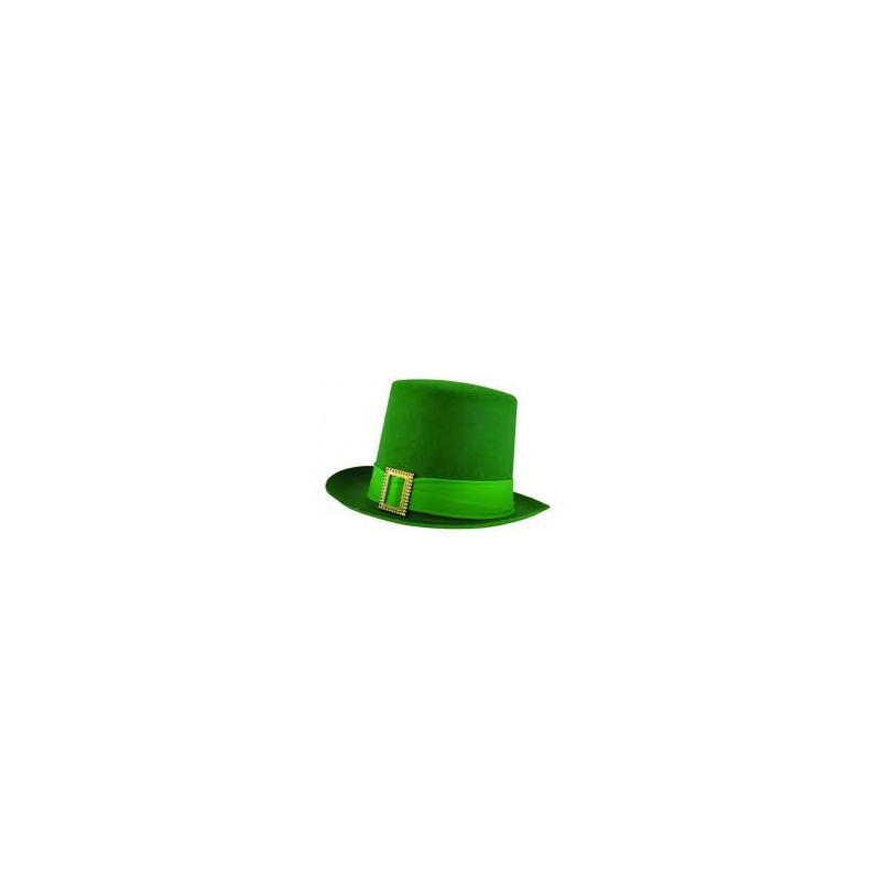 CHAPEAU HAUT DE FORME FEUTRE VERT ST PATRICK AVEC BOUCLE