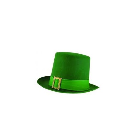 CHAPEAU HAUT DE FORME FEUTRE VERT ST PATRICK AVEC BOUCLE