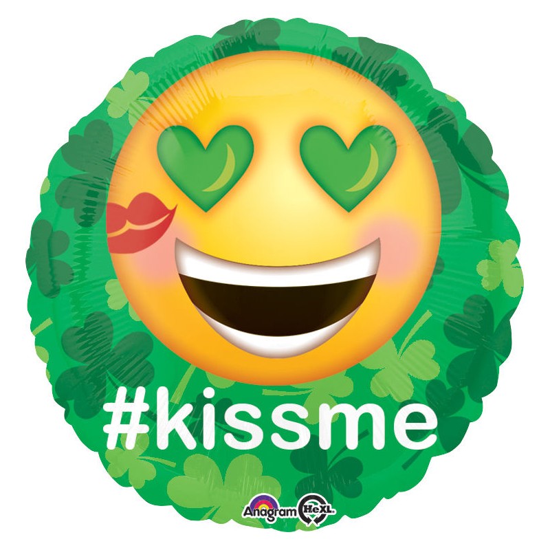 BALLON METALLIQUE  SMILEY KISS ME SAINT PATRICK 43 CM