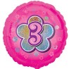 BALLON METALLIQUE CHIFFRE ROND 45 CM 3 SUR FOND ROSE