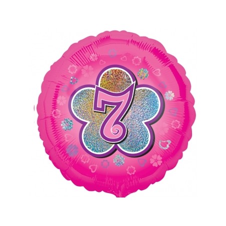 BALLON METALLIQUE CHIFFRE ROND 45 CM 7 SUR FOND ROSE