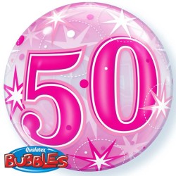 BALLON BUBBLES CHIFFRE 50 ROSE 56 CM