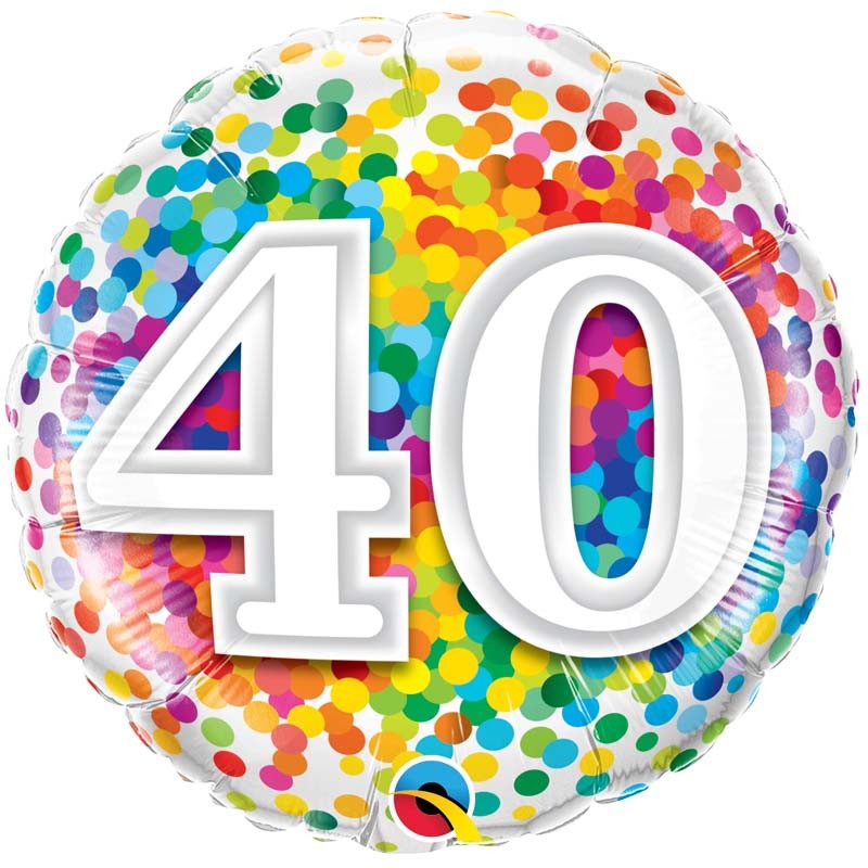 BALLON METALLIQUE ANNIVERSAIRE CHIFFRE 40 CONFETTIS MULTICOLORE 46 CM