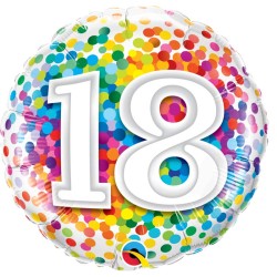 BALLON METALLIQUE ANNIVERSAIRE CHIFFRE 18 CONFETTIS MULTICOLORE 46 CM