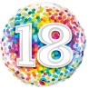 BALLON METALLIQUE ANNIVERSAIRE CHIFFRE 18 CONFETTIS MULTICOLORE 46 CM