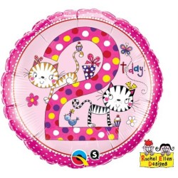 BALLON METALLIQUE RACHEL 2 ANS CATS ROSE 46 CM