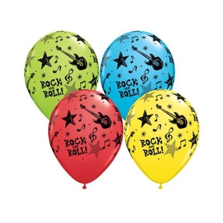 25 BALLONS QUALATEX 11" ROCK AND ROLL STARS MULTICOLORE