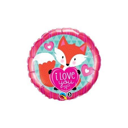 BALLON METALLIQUE ROND RENARD I LOVE YOU 46 CM