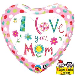 BALLON METALLIQUE COEUR I LOVE YOU MOM  46 CM