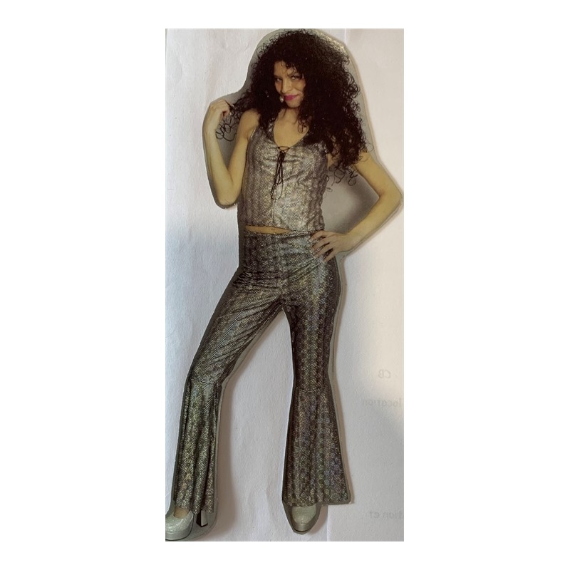 DEGUISEMENT TOP + PANTALON DISCO FEMME HOLOGRAPHIQUE ARGENT TAILLE 44/46