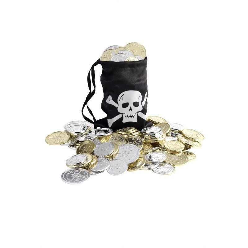 BOURSE DE PIRATE AVEC PIECES OR ET ARGENT