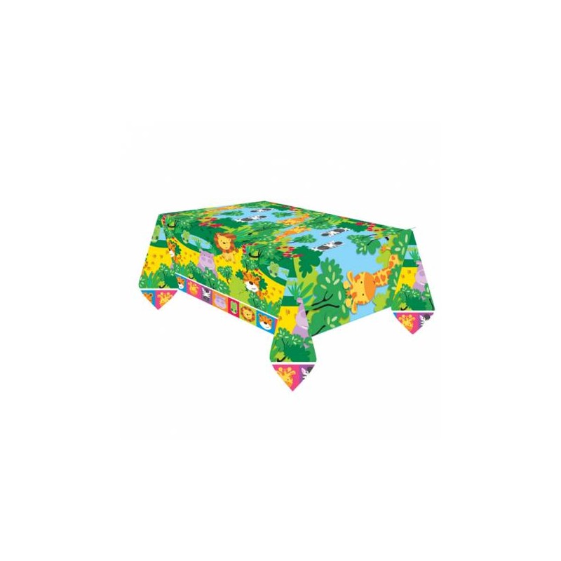 NAPPE PLASTIFIEE JUNGLE ANIMAUX DE LA SAVANE 1,80 X 1,20 M