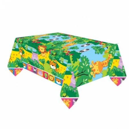 NAPPE PLASTIFIEE JUNGLE ANIMAUX DE LA SAVANE 1,80 X 1,20 M