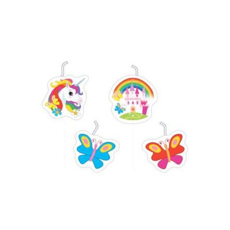 4 BOUGIES LICORNE ARC EN CIEL 