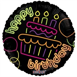 BALLON METALLIQUE ROND HAPPY BIRTHDAY NEON 46 CM